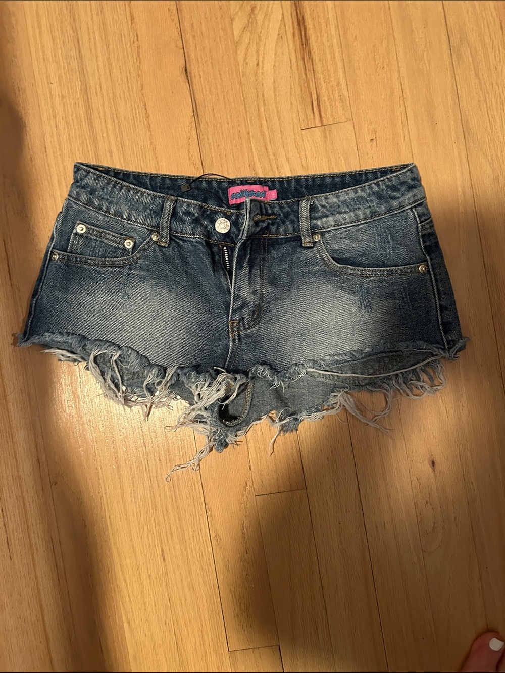 EDikted Frayed Hem Denim Jean Shorts - Blue